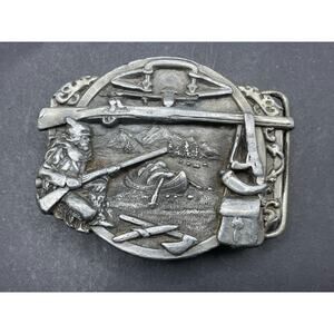 Vintage 1984 Pewter Siskiyou Buckle Co Inc O-29 Frontier Fur Trading Belt Buckle